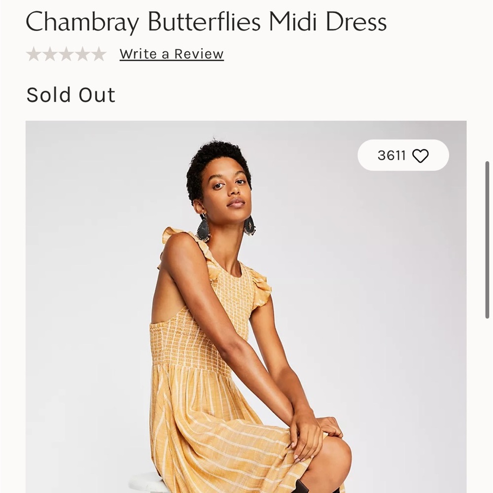 Free People Chambray butterflies Midi Dress . Blue Sz m